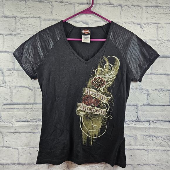 Harley-Davidson Tops - Harley-Davidson El Paso Texas Black V-Neck T-Shirt Womens M Medium Made In USA